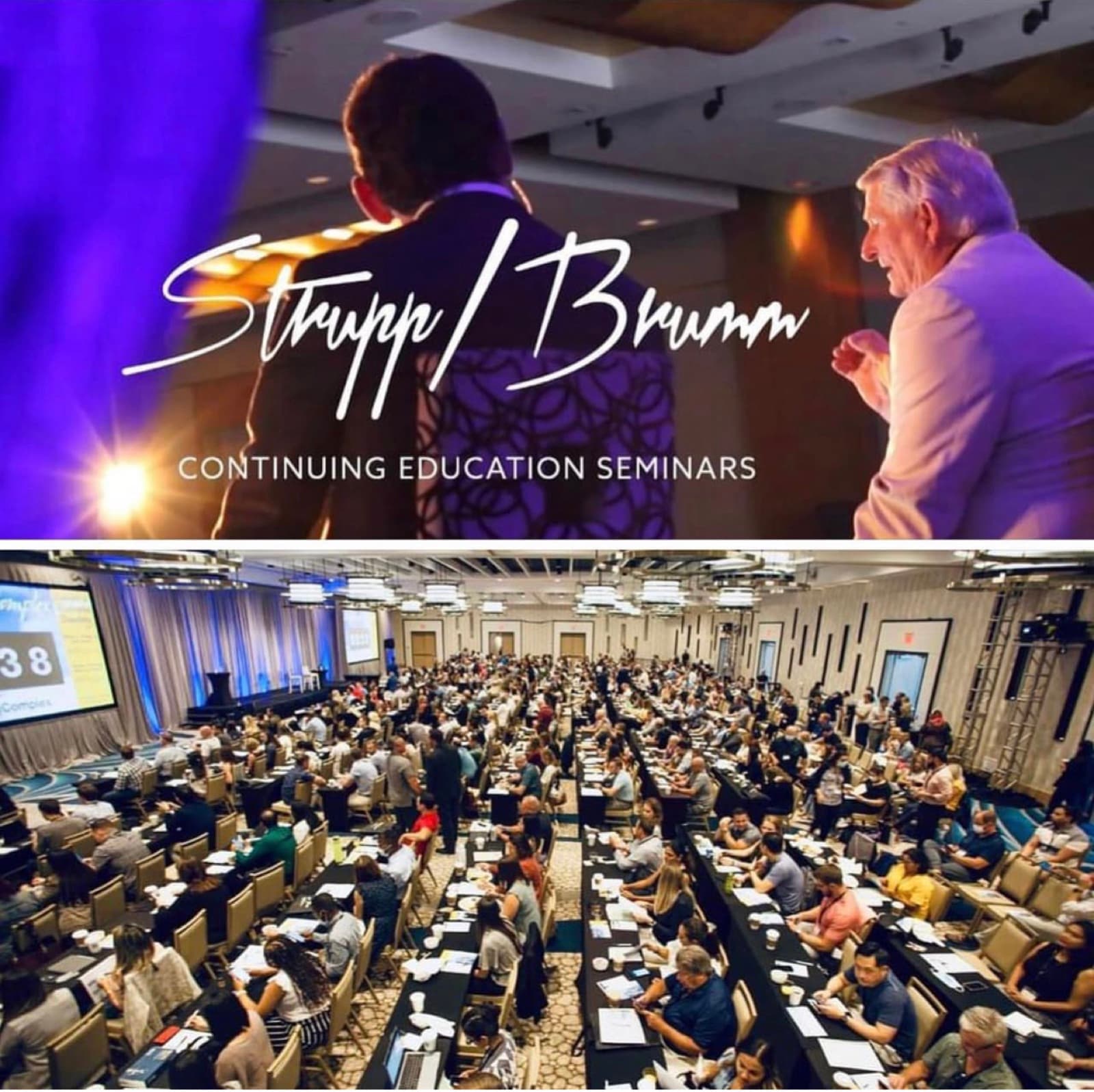 Strupp & Brumm Continuing Education Seminars — a full ballroom of attending dentists